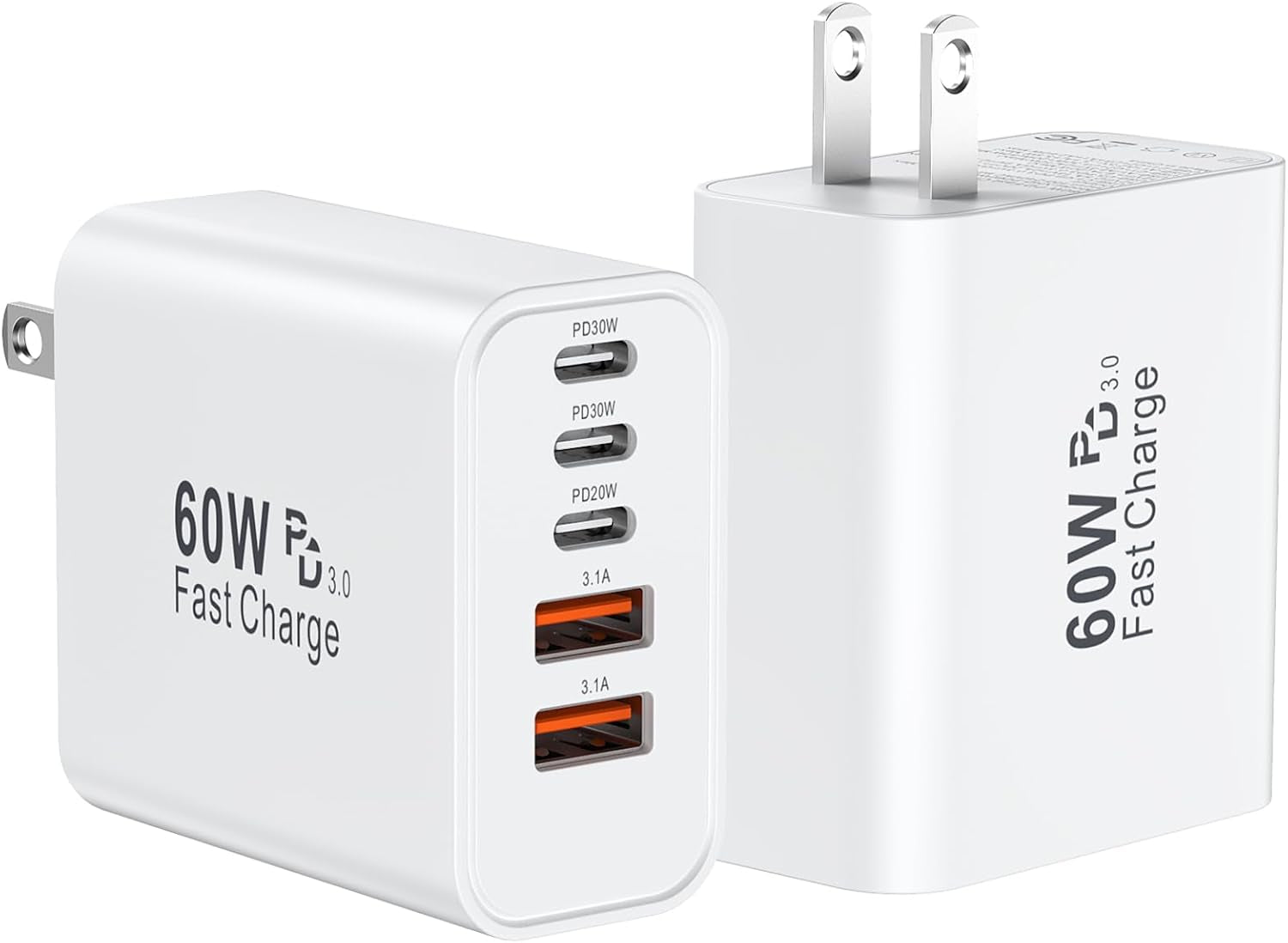 USB C Fast Charger Block, 60W USBC Wall Charger Plug, 2Pack 5-Port Type C Phone plus all devices