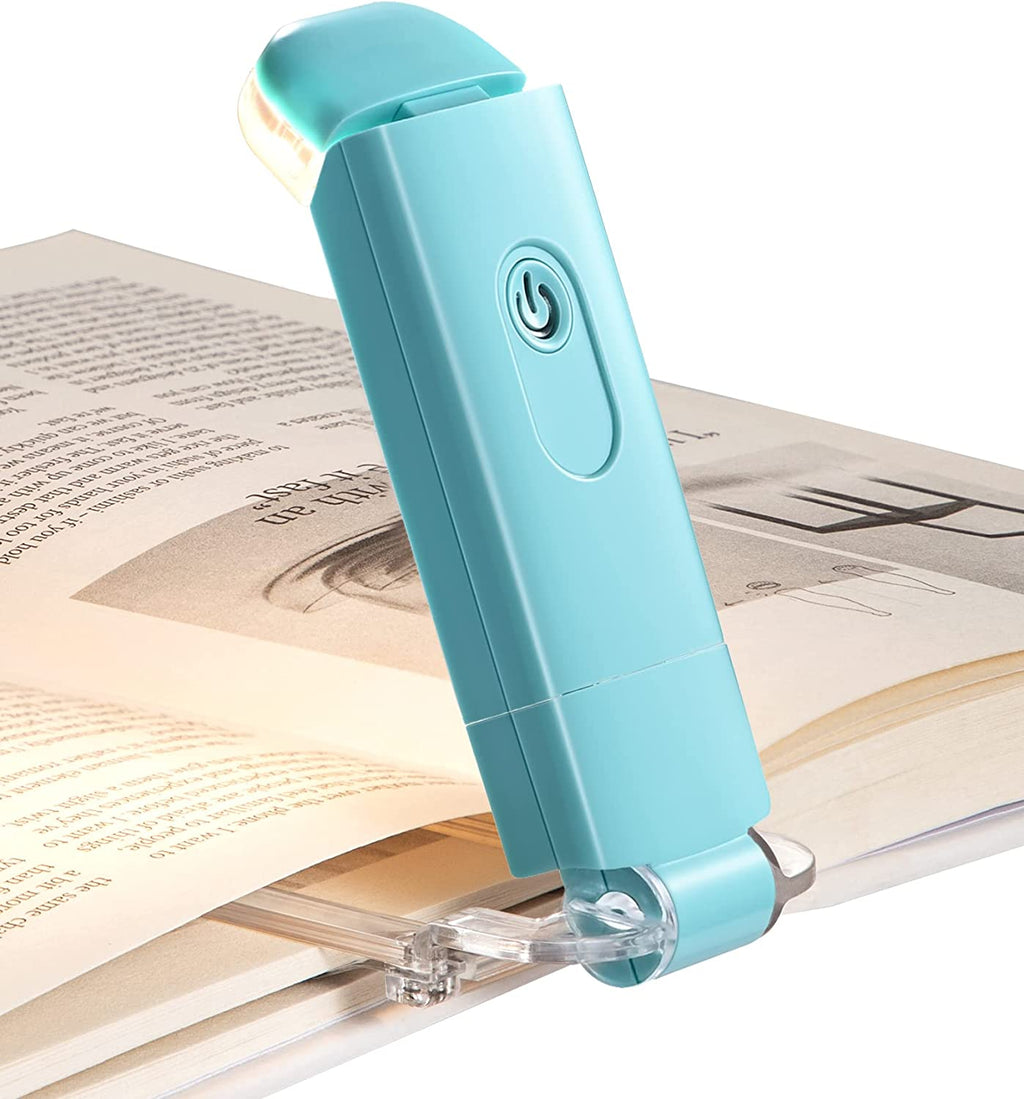 Book Reading Light with Clip, USB Rechargeble Booklight (Blue) | Brightness Adjustable, Amber & Warm White Glow