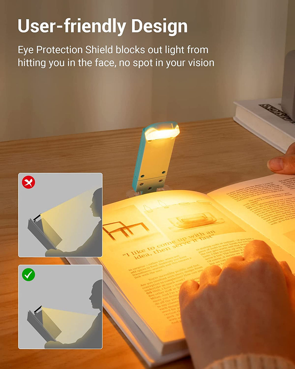 Book Reading Light with Clip, USB Rechargeble Booklight (Blue) | Brightness Adjustable, Amber & Warm White Glow