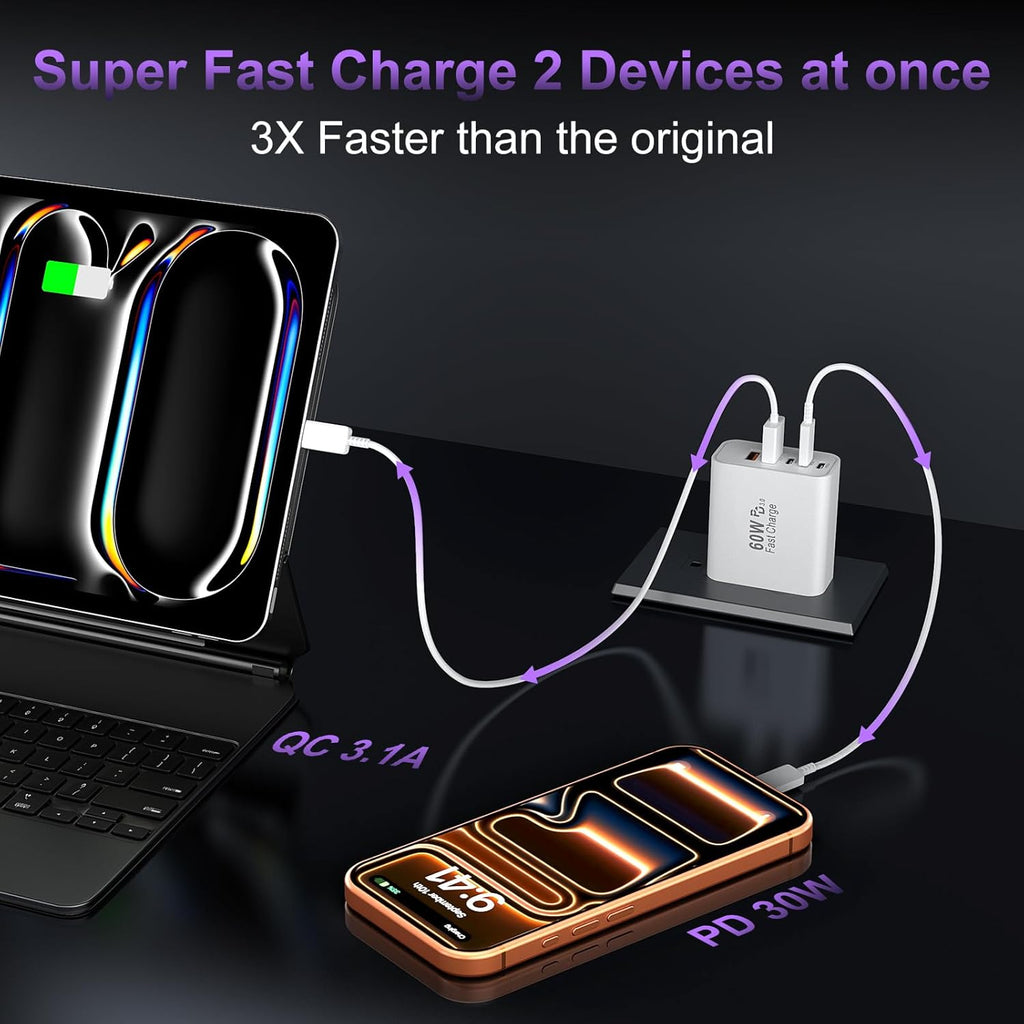 USB C Fast Charger Block, 60W USBC Wall Charger Plug, 2Pack 5-Port Type C Phone plus all devices